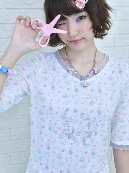 Floral V-Neck Mid-Sleeve Tee【s0000017133】
