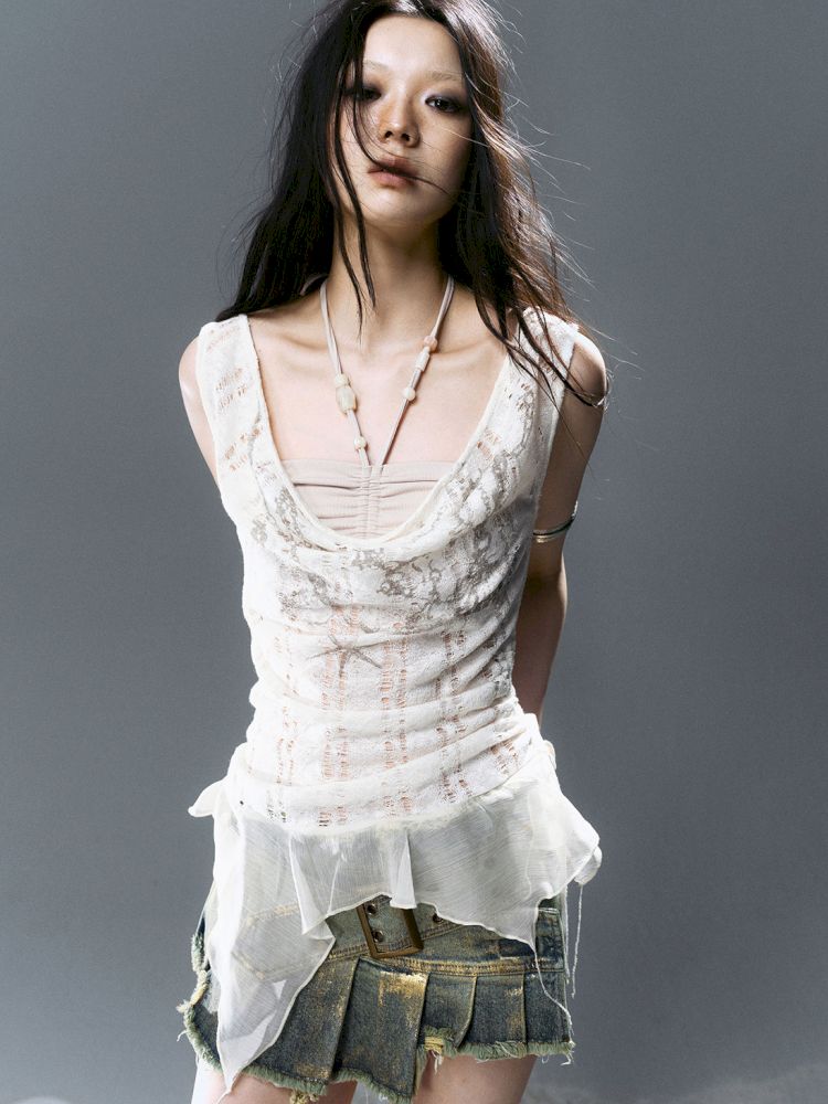 Hollow Swing Neck Sleeveless Blouse【s0000012644】