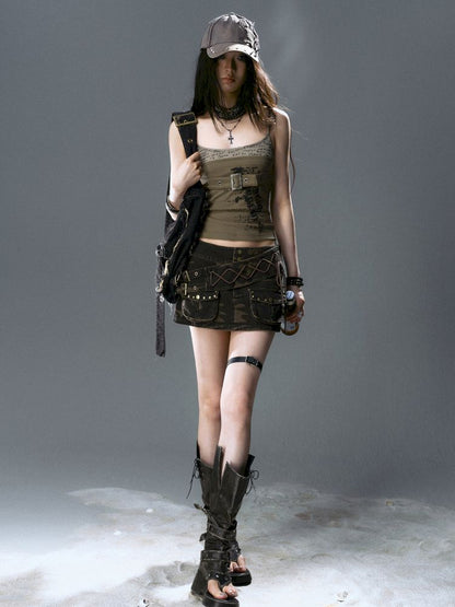 Belt Buckle Patchwork Cami Tank Top【s0000012641】