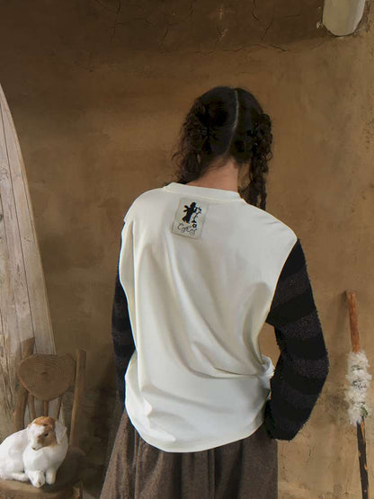 Striped Patchwork Pony Print T-Shirt【s0000014899】