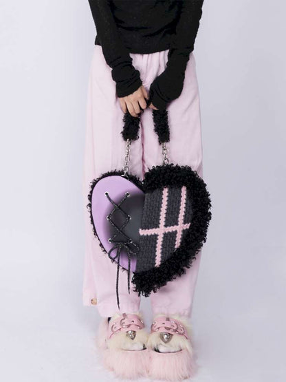 Graffiti Splicing Hairy Love Crossbody Bag【s0000014614】