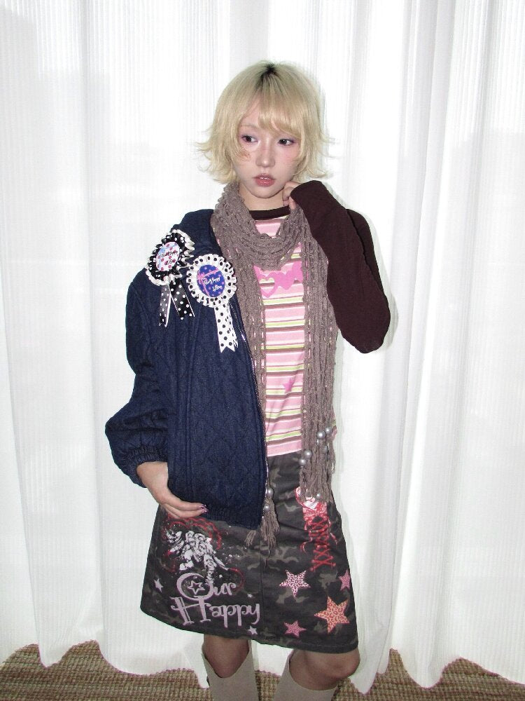 Old Asian Print Striped Elastic Top【s0000018672】