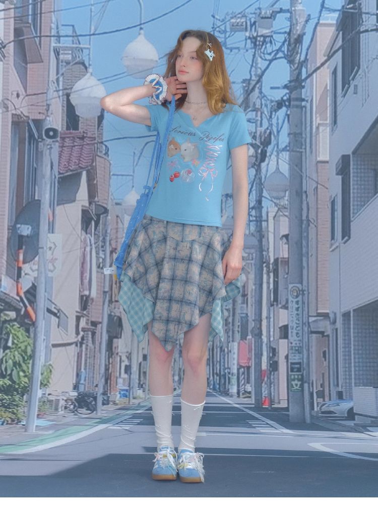 V-neck Rabbit Print Slim Thin Tops【s0000012252】
