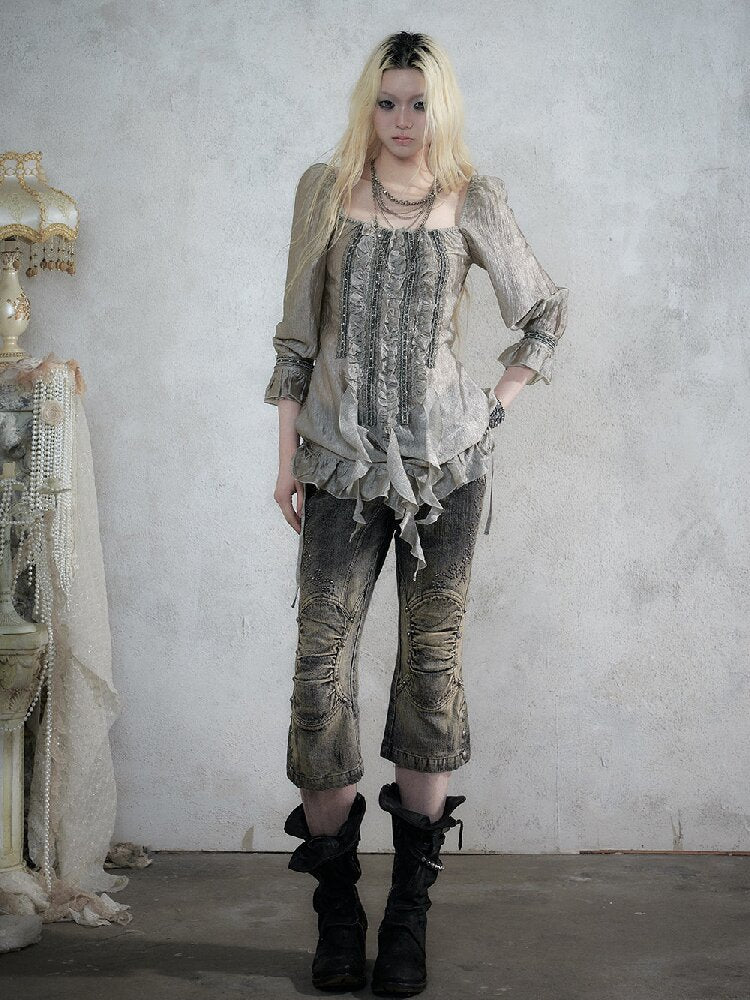 Court Acetate Puff Sleeve Top【s0000017991】
