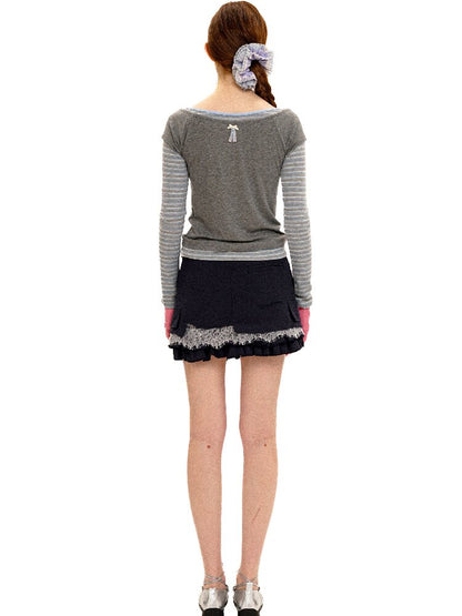 Tencel Wool Stripe Contrast T-Shirt【s0000016417】