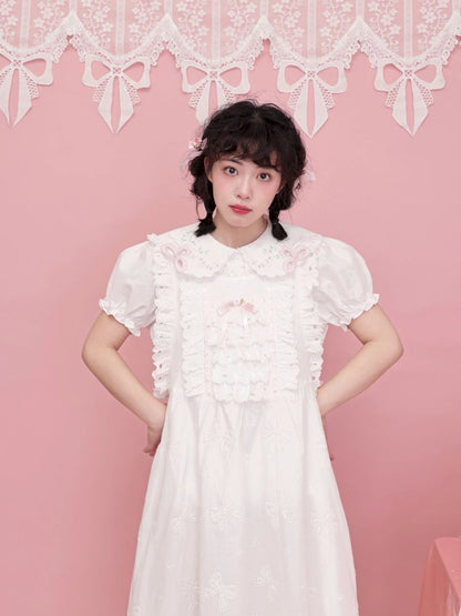 Doll collar puff sleeve lace shirt【s0000012852】