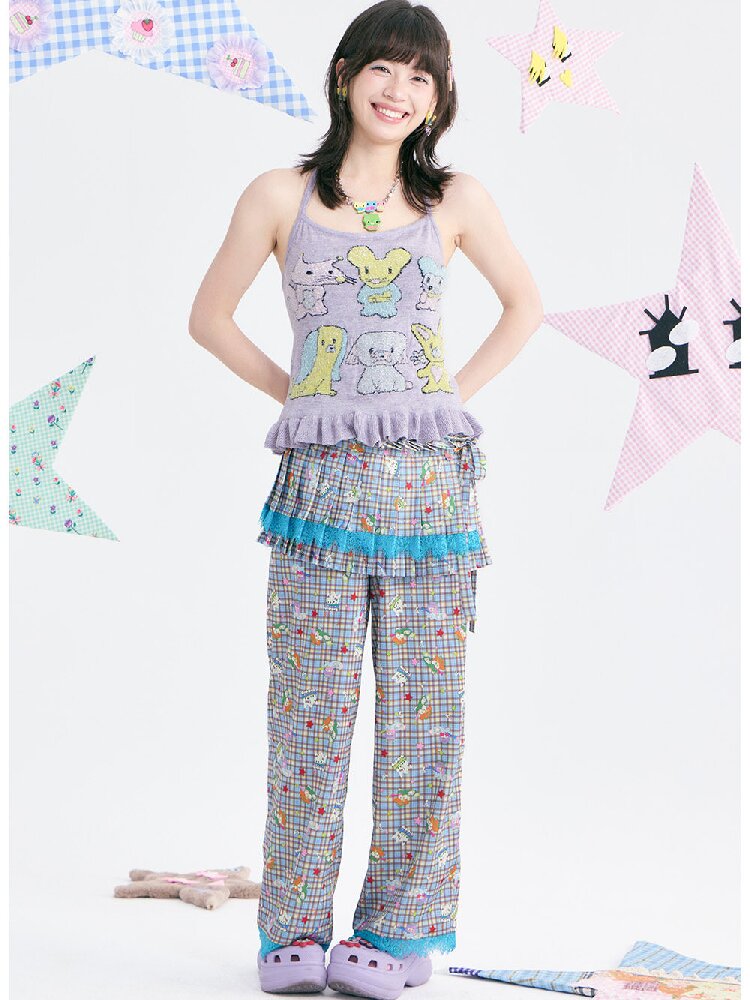 Plaid Low-Rise Lace Apron Pants【s0000018367】