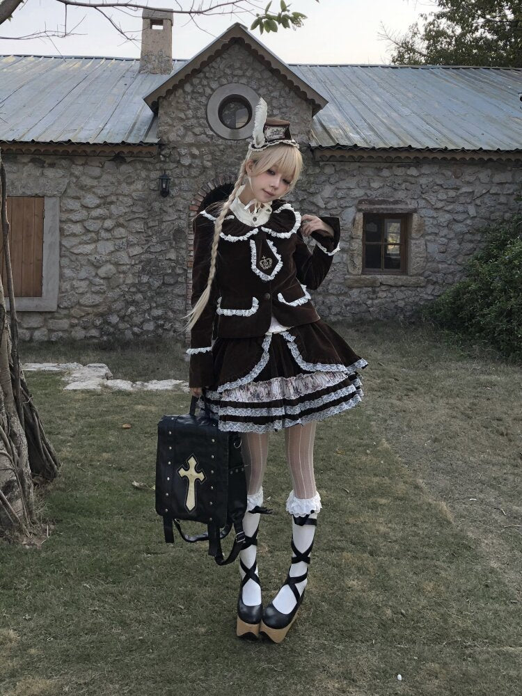 Vintage Brown Velvet Lace Blazer【s0000015616】