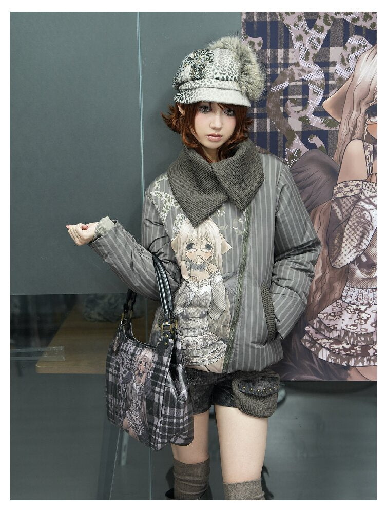 Striped Comic Character Down Jacket【s0000018074】