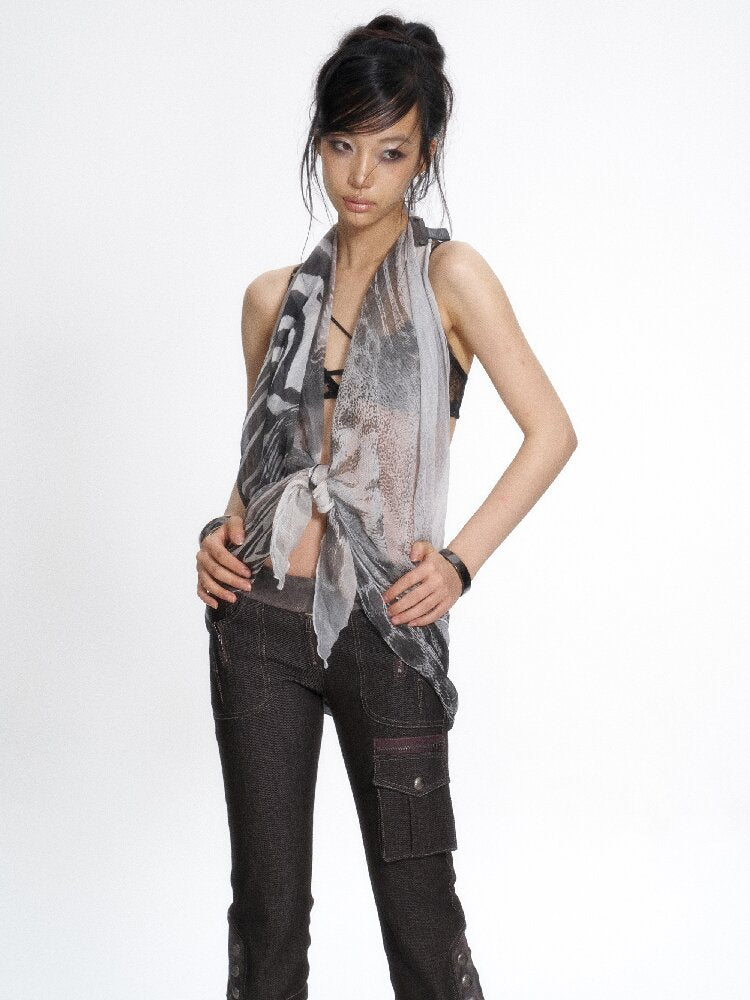 Silk Zebra Print Halter Vest【s0000017664】