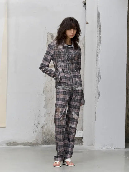 Distressed Plaid Denim Jacket【s0000014200】