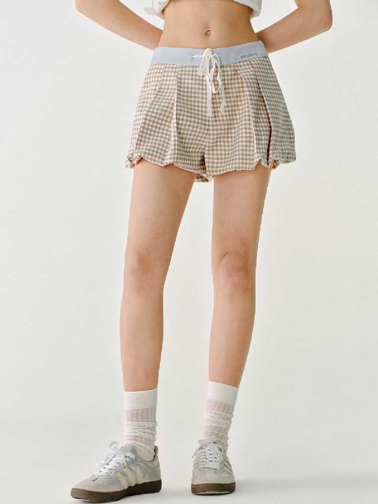 A-Line Shorts Peplum Plaid Pants【s0000011968】