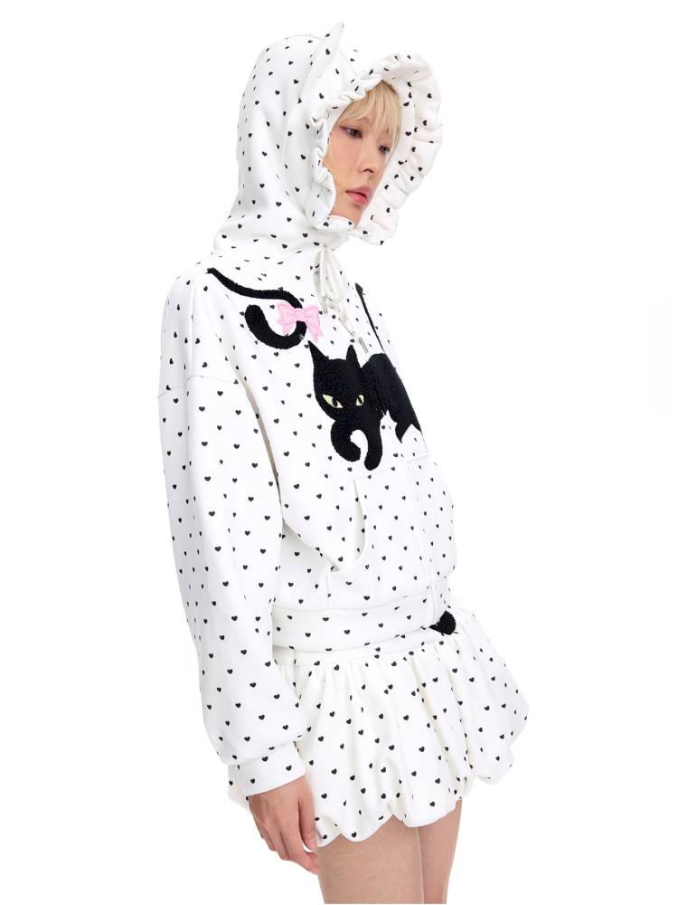 Black Cat Embroidered Cat Ear Hoodie Jacket【s0000014422】