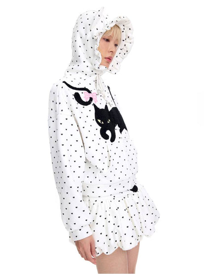 Black Cat Embroidered Cat Ear Hoodie Jacket【s0000014422】