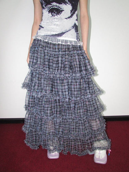Star Check Heavy Mesh Long Skirt【s0000018655】