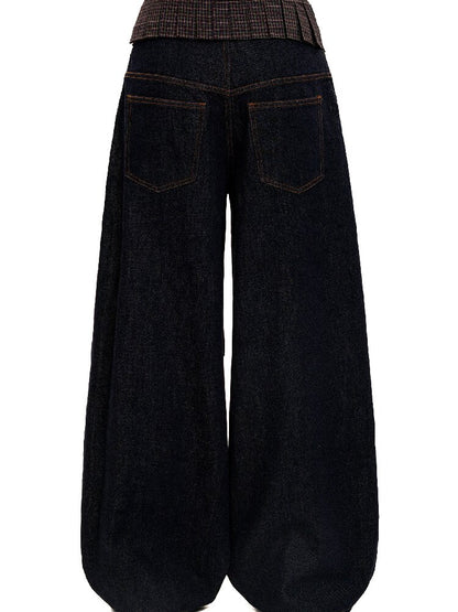 Pleated Plaid Straight Leg Jeans【s0000017912】