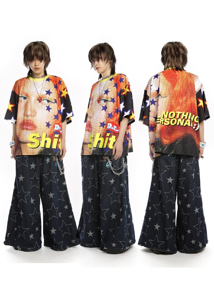 Ghostly Print Contrast T-shirt【s0000015887】