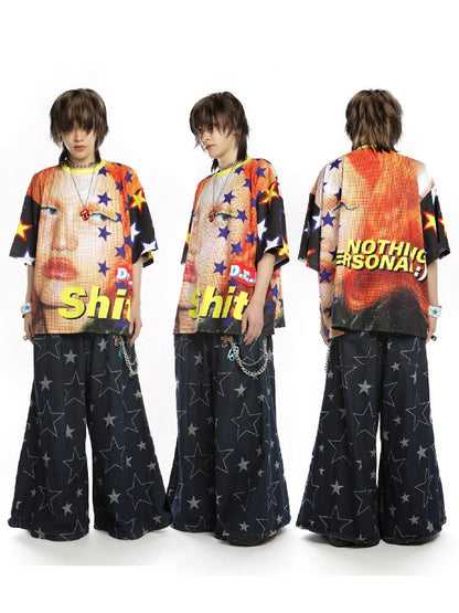 Ghostly Print Contrast T-shirt【s0000015887】