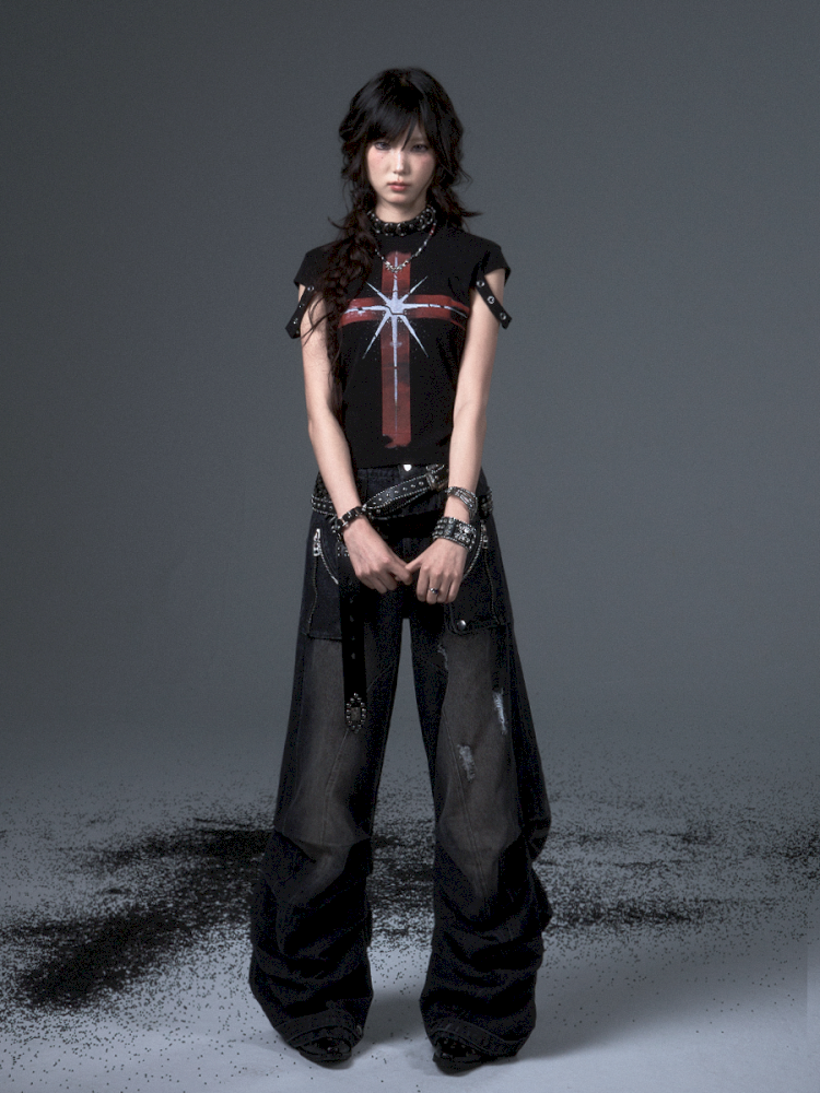 Punk Positive Shoulder Short Sleeve t-shirt【s0000012343】