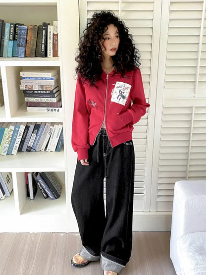 Washed elastic-waist wide-leg long jeans【s0000013990】
