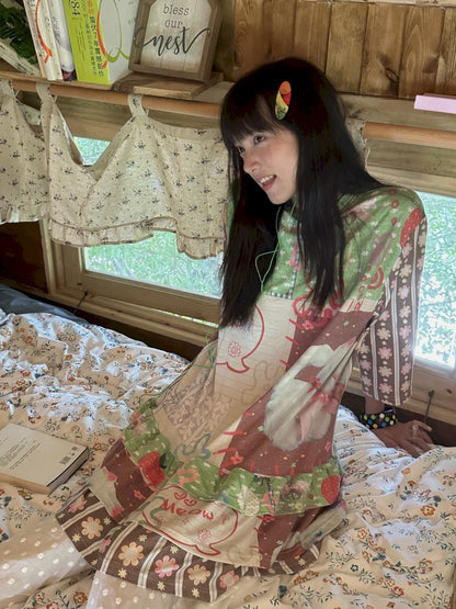 Color block print loose cake skirt【s0000012771】