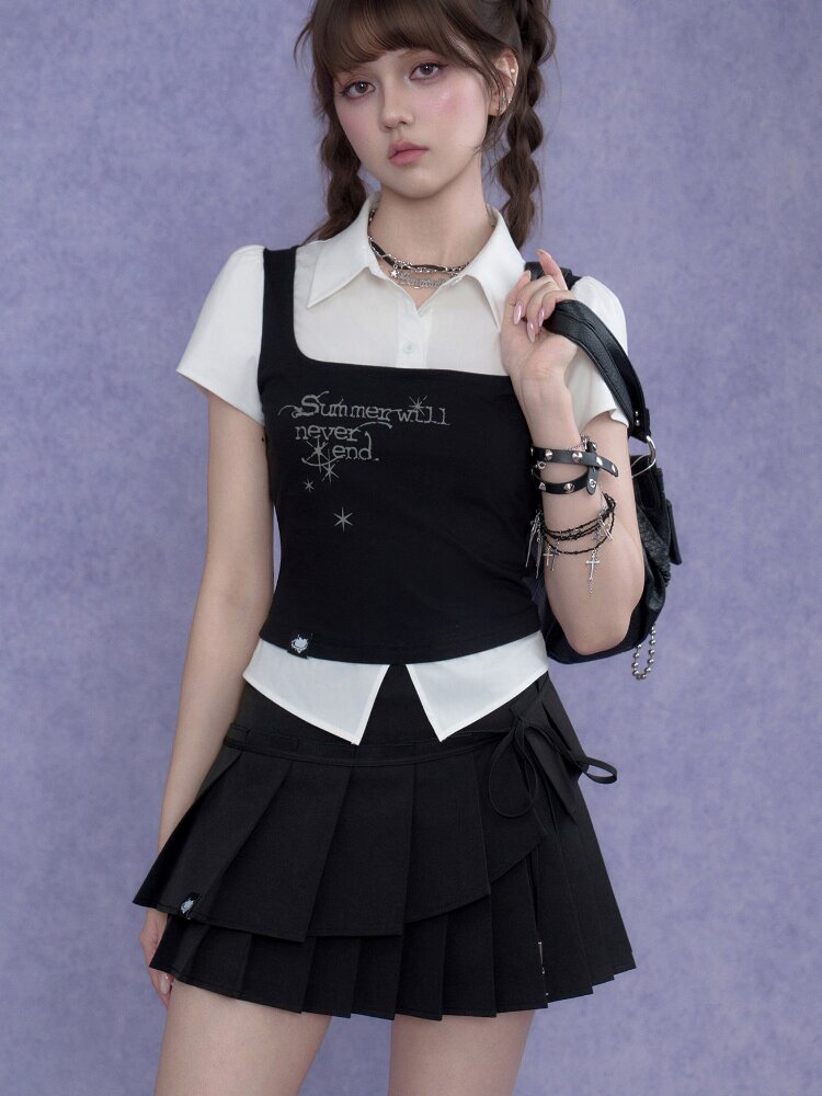 Knit Tank Top Fake Two Piece Shirt【s0000017686】