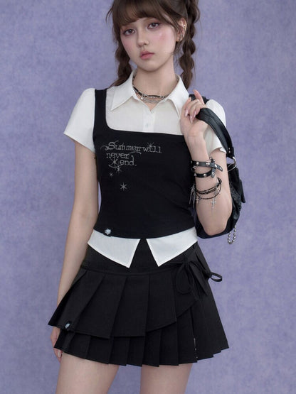 Knit Tank Top Fake Two Piece Shirt【s0000017686】