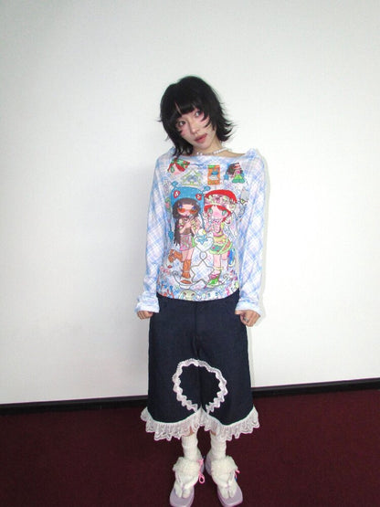 Check Stretch Mesh Long Sleeve Top【s0000018654】