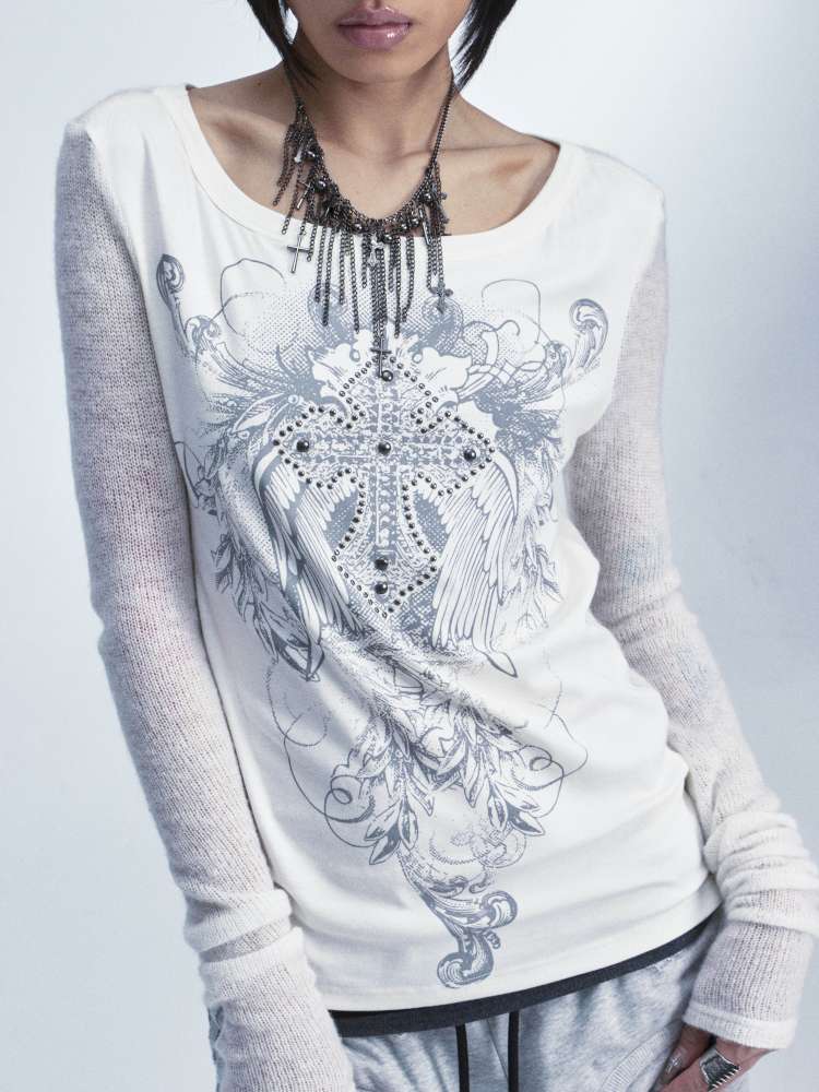 Two Tone Stretch Cross Rivet Top【s0000015010】