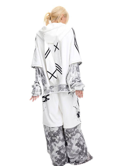 Skull Print Puff Sleeve Rabbit Ear Hoodie Jacket【s0000014419】