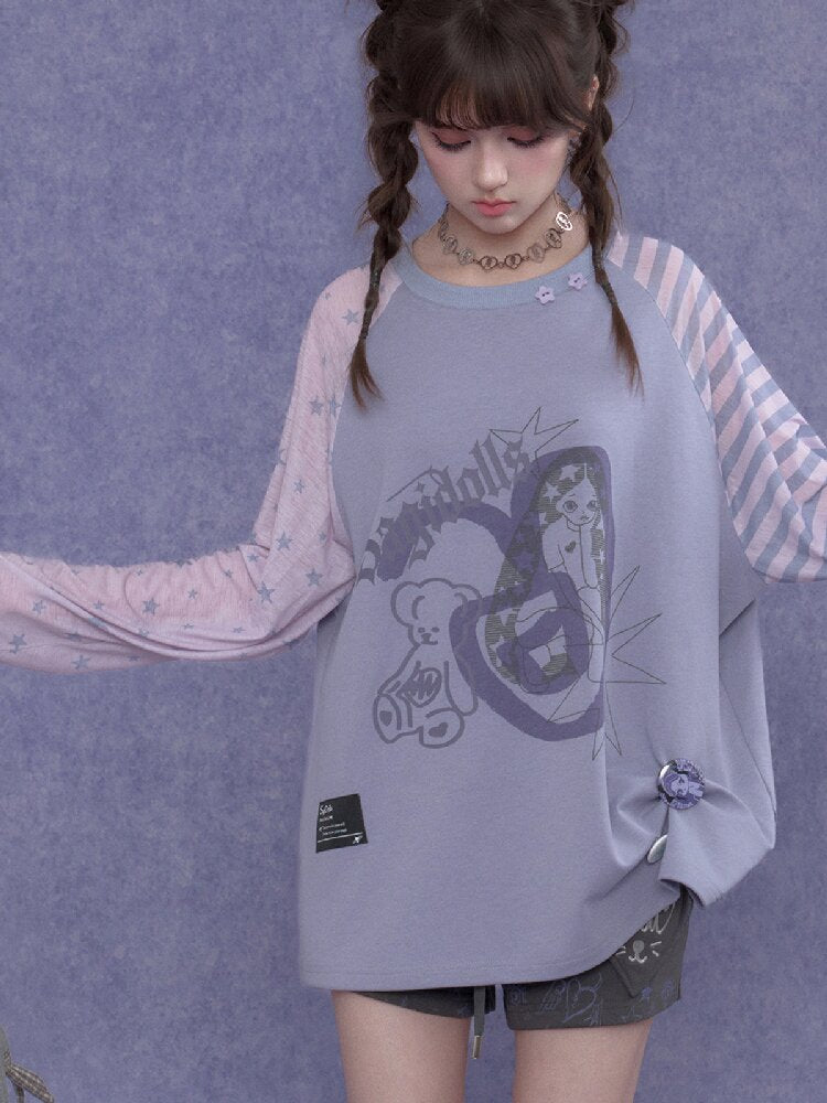 Doodle Print Raglan Sleeve T-Shirt【s0000017867】