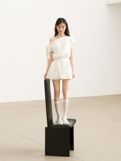 French Hollow Flower Slant Shoulder Dress【s0000013236】