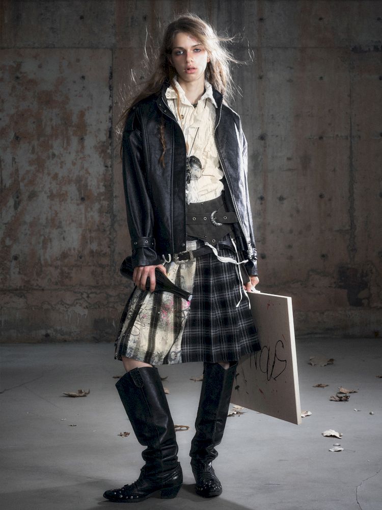 Loose black myriad leather jacket【s0000013885】