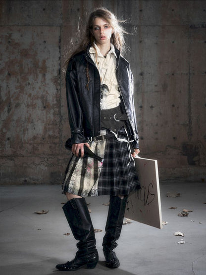 Loose black myriad leather jacket【s0000013885】
