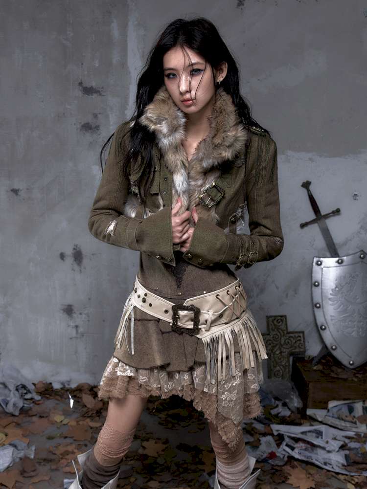 Washed Ripped Gold Filigree Denim Coat【s0000014653】