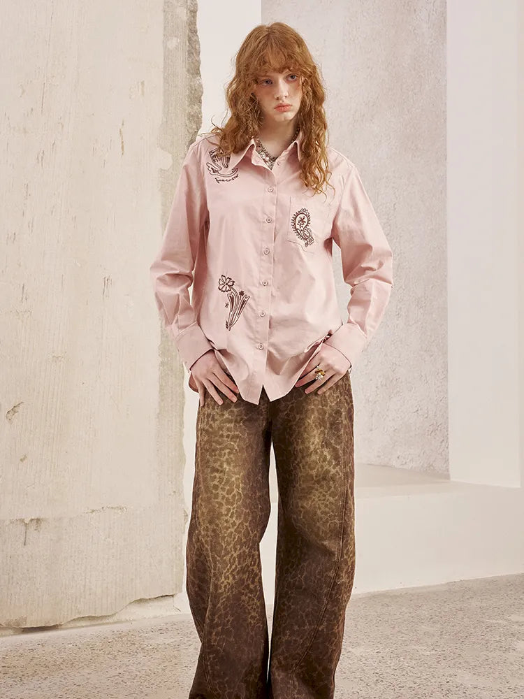 Cashew Flower Embroidered Long-Sleeve Shirt Blouse【s0000014058】