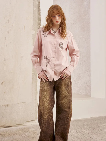 Cashew Flower Embroidered Long-Sleeve Shirt Blouse【s0000014058】
