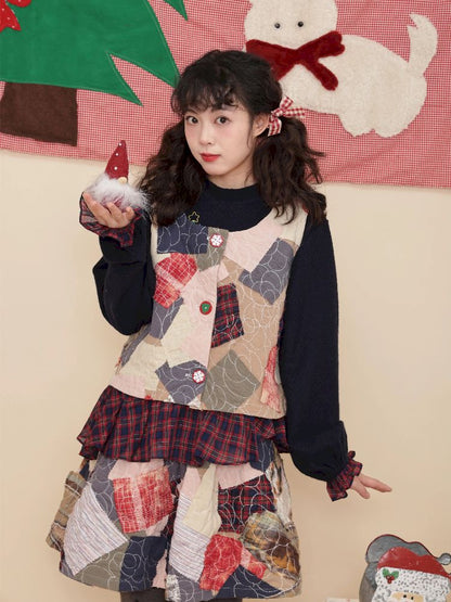 Christmas-inspired vest and half-skirt set【s0000011197】