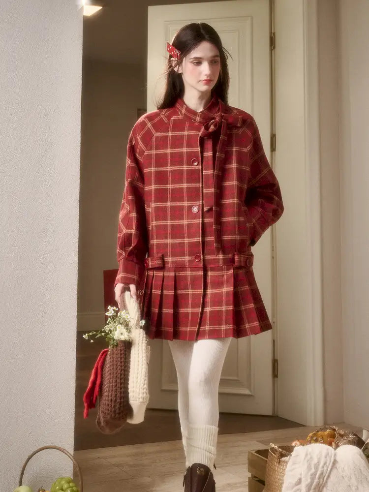 Red Check Coat Dress【s0000014328】