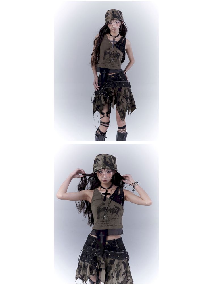 Wasteland slimming printed vest top【s0000012840】