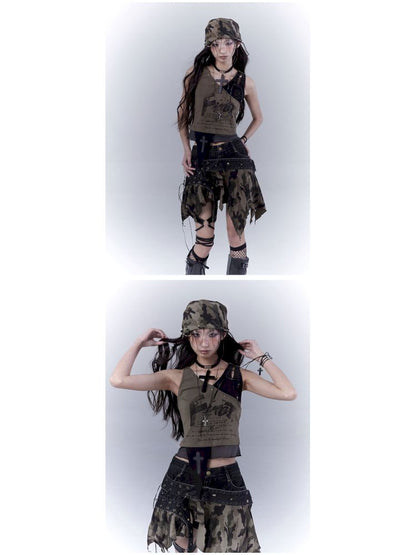 Wasteland slimming printed vest top【s0000012840】