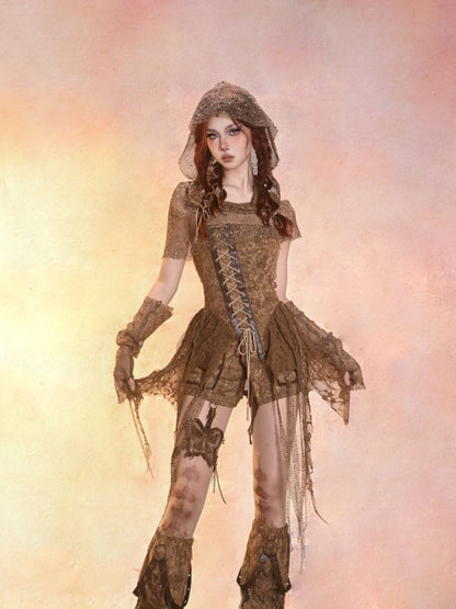 Aged Denim Asymmetric Plunge Top【s0000013508】