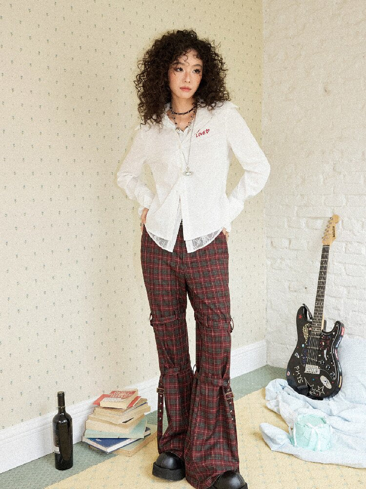 Plaid Cut Slightly Flared Fit Pants【s0000017898】