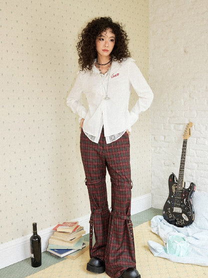 Plaid Cut Slightly Flared Fit Pants【s0000017898】