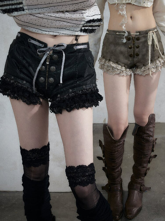 Vintage Court Lace Leather Shorts【s0000017862】