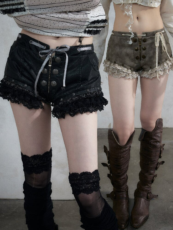 Vintage Court Lace Leather Shorts【s0000017862】