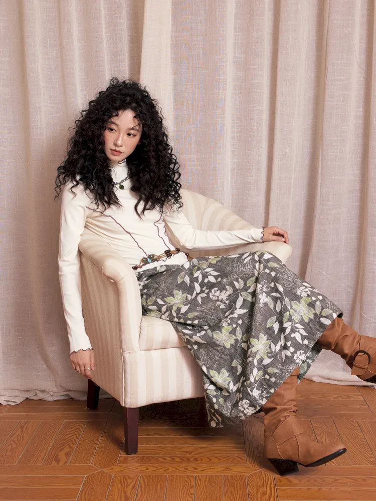 Brushed Print Flattering Mid-Length Skirt【s0000013989】