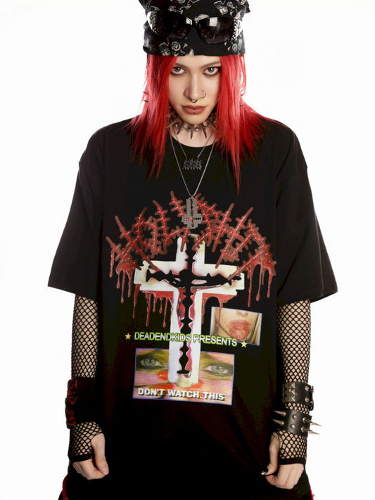 Subculture Print Unisex Loose T-shirt【s0000013600】