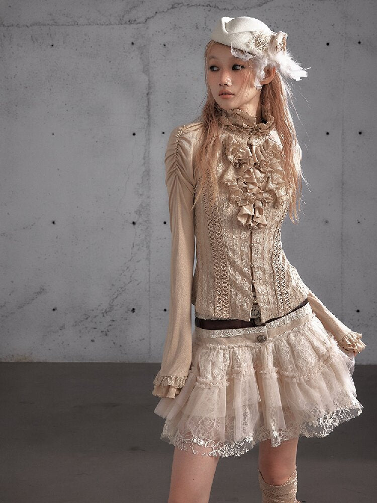 Ruffle Lace Long Sleeve Top【s0000019154】
