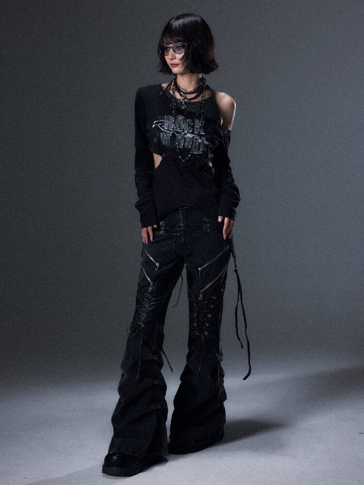 Punk Striped Halter Long-Sleeve T【s0000018003】